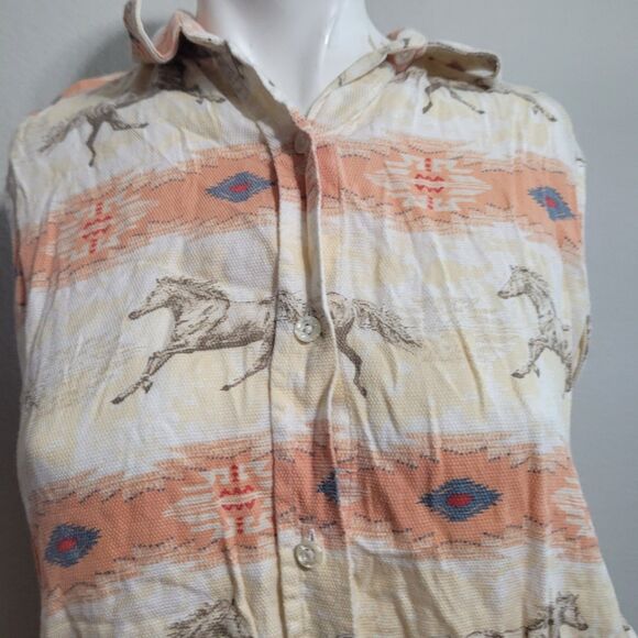 Bit & Briddle Ladies XL top button front collar horse cowgirl southwestern - Picture 5 of 8